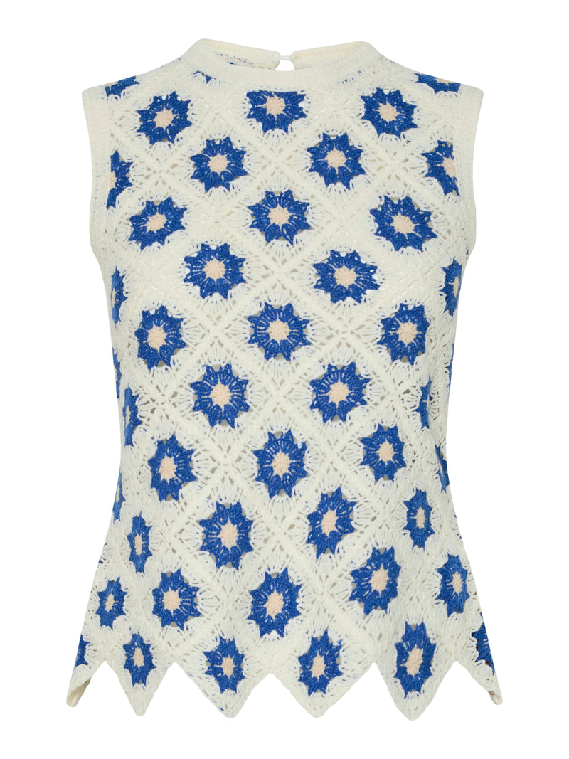 YASBALIS CROCHET TOP wit/blauw