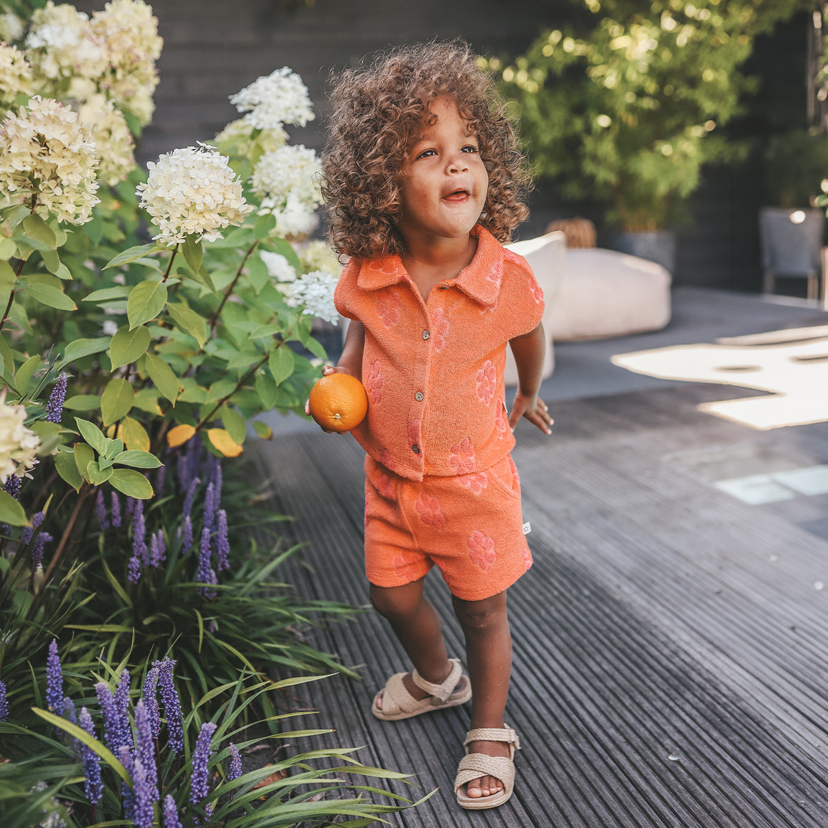 YW FLOWER TERRY SHORT koraal