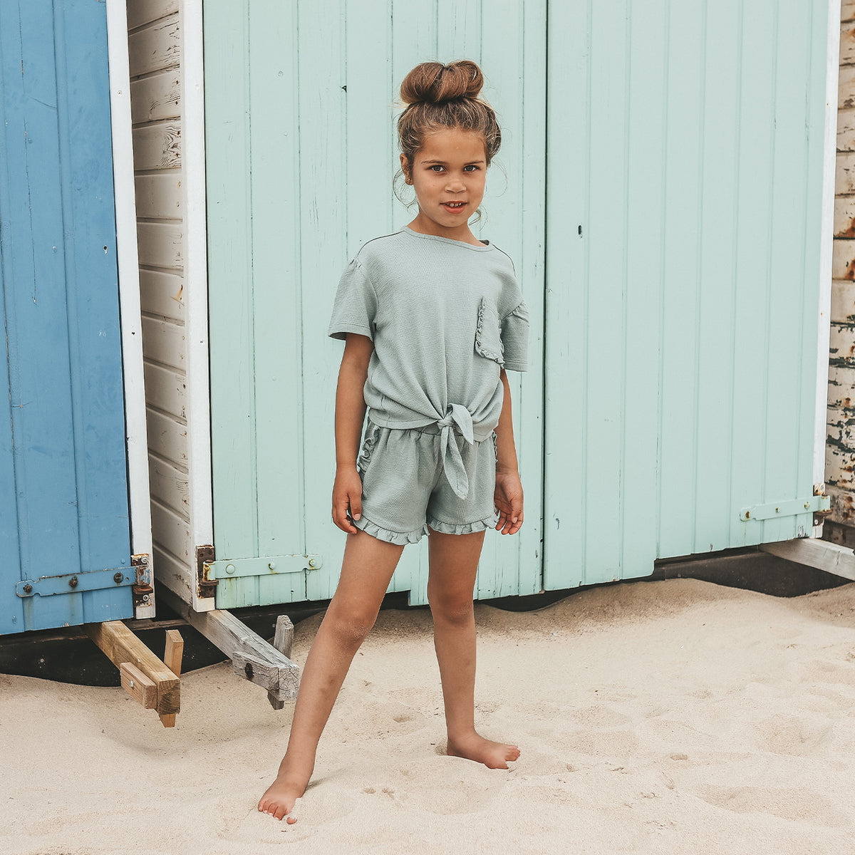 YWTEXTURED JERSEY RUFFLE SHORTS ocean