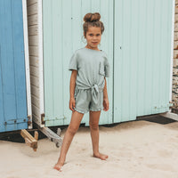 YWTEXTURED JERSEY RUFFLE SHORTS ocean
