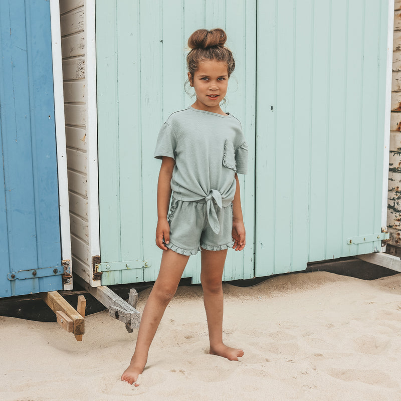 YWTEXTURED JERSEY RUFFLE SHORTS ocean