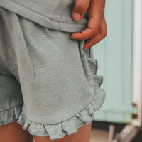 YWTEXTURED JERSEY RUFFLE SHORTS ocean