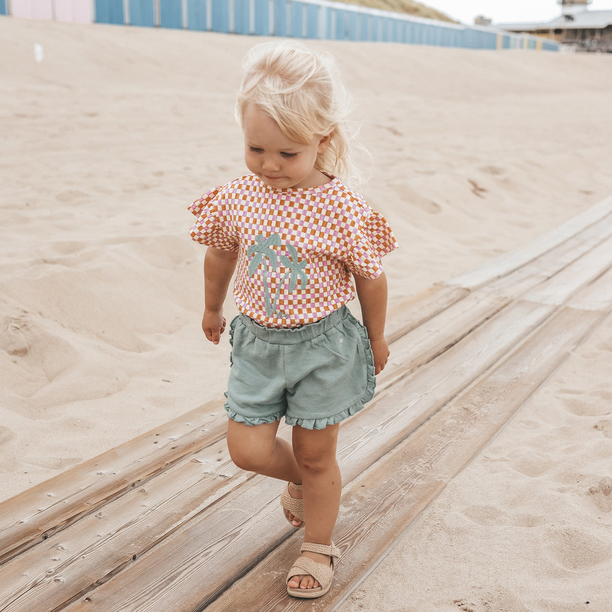 YWTEXTURED JERSEY RUFFLE SHORTS ocean