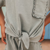 YWTEXTURED JERSEY FRONT TIE SHIRT ocean