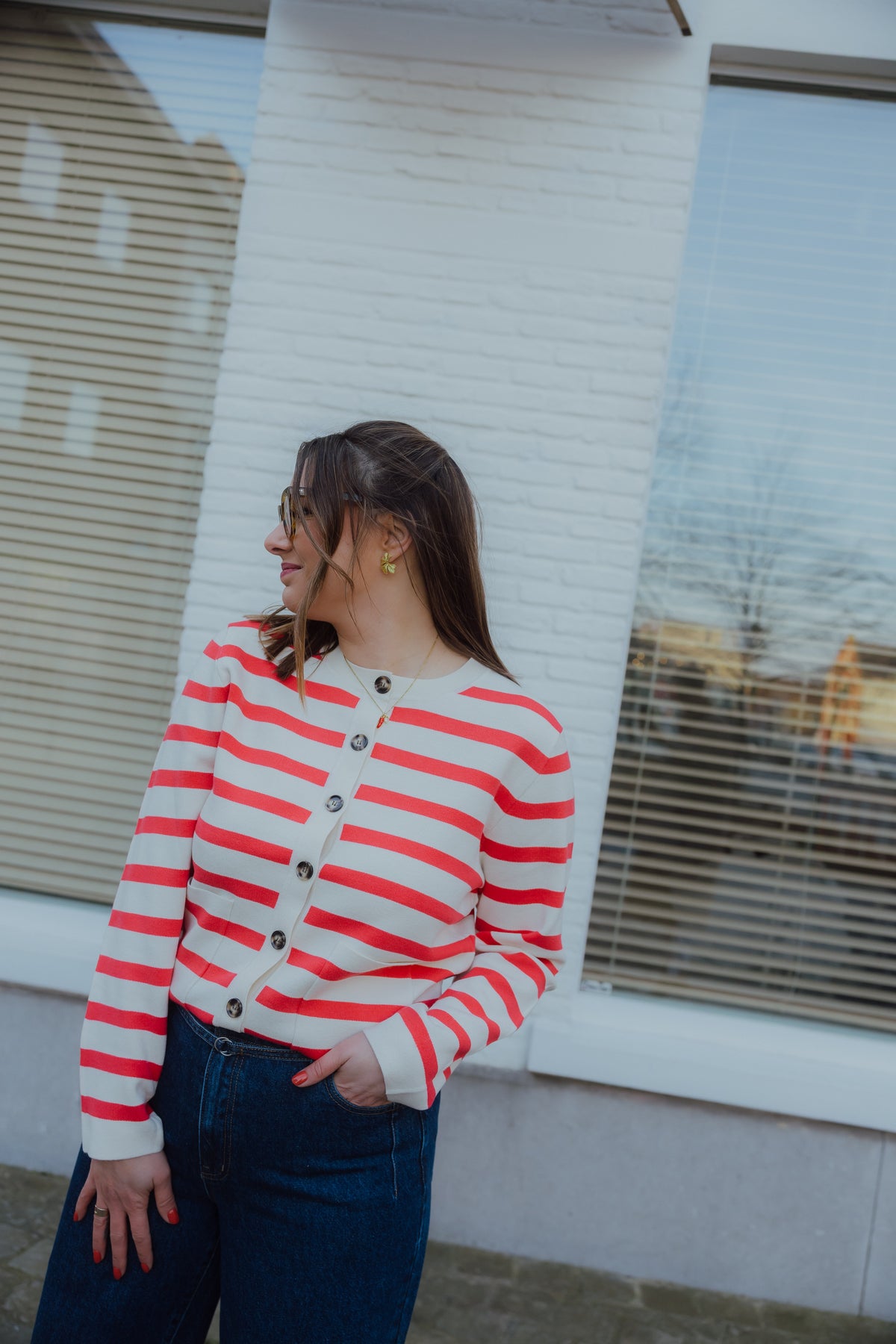 IHBOSTON CARDIGAN wit streep