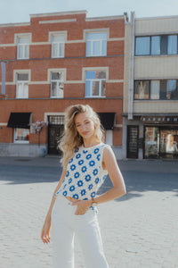 YASBALIS CROCHET TOP wit/blauw