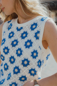 YASBALIS CROCHET TOP wit/blauw