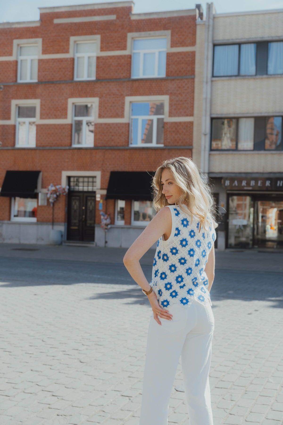 YASBALIS CROCHET TOP wit/blauw
