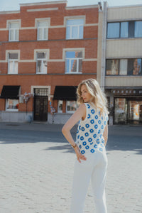 YASBALIS CROCHET TOP wit/blauw