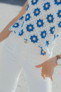 YASBALIS CROCHET TOP wit/blauw