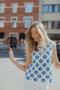 YASBALIS CROCHET TOP wit/blauw